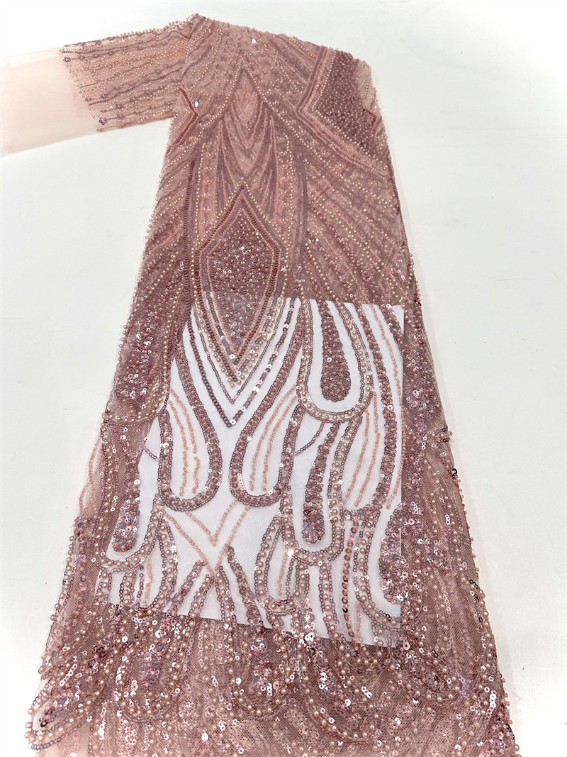 Gorgeoso hilo de malla sequinilla tubo de perlas bordado tela vestido de boda moda falda de moda tela comercio exterior spot transfronterizo