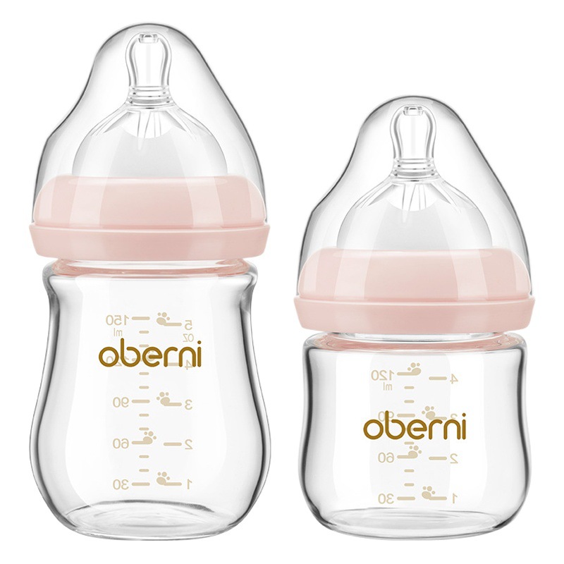 Oboni 150ML biberón de vidrio para recién nacidos de gran calibre, antiasfixia y antiflatulencia, biberón para bebés 0-6 meses