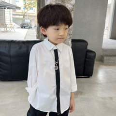 兒童襯衫2023秋季新款韓版男童長袖洋氣純色襯衣潮中小童一件代發