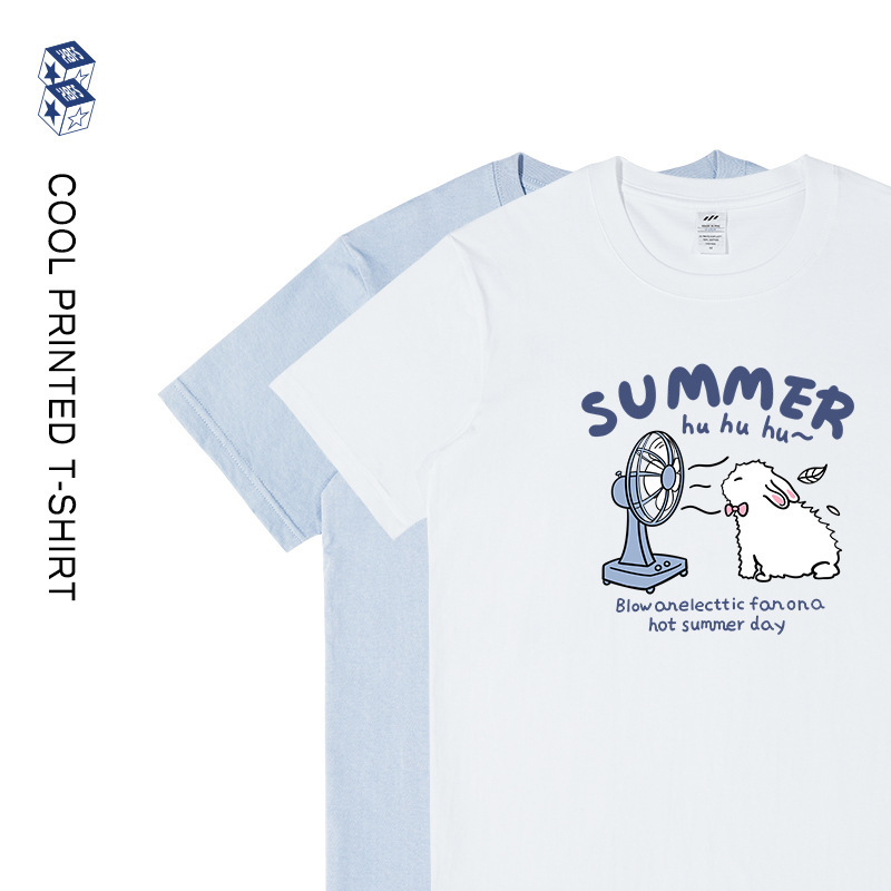 Commuting Outer Wear Round Neck Cute Bunny Short-Sleeved Women's T-Shirt Summer Design Pure Cotton Versatile Top Men's Trendy Wholesale