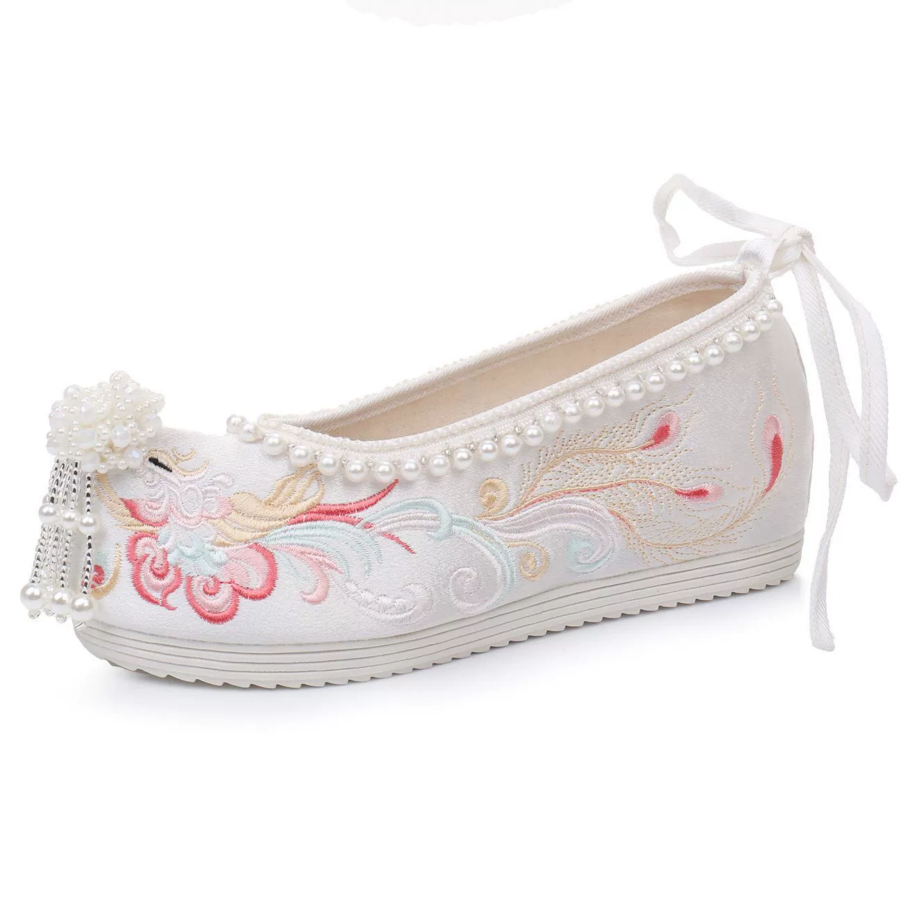 High wedding shoes for bride, 2023, with embroidery