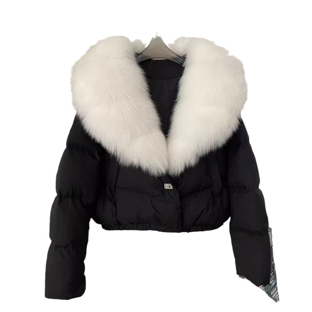 Dameskleding Winter nieuwe stijl dames korte modieuze warme donsjas kleine maat stijlvolle oversized echte vossenbontkraag jas_voghion.com
