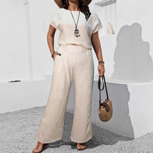 2025新款欧美夏季时尚两件套亚马逊外贸套装短袖女装运动休闲风