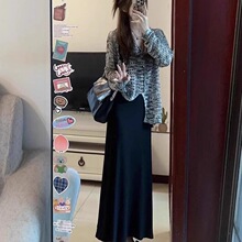 吊带连衣裙子套装夏季两件长袖潮女黑色新款休闲挂脖