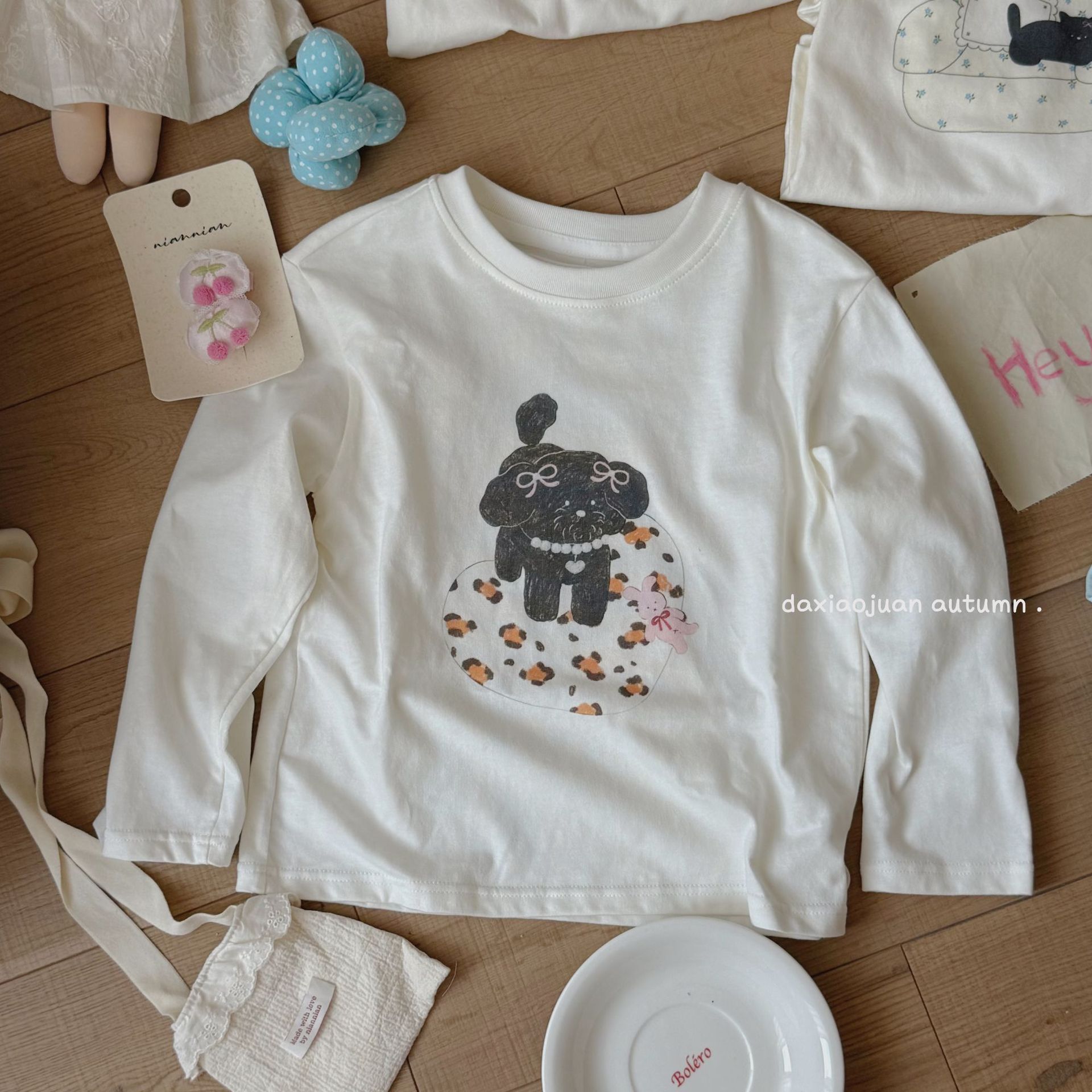 大小ロール子供プリント長袖Tシャツ2025春新作女の子かわいいプリントおしゃれルーズトップ