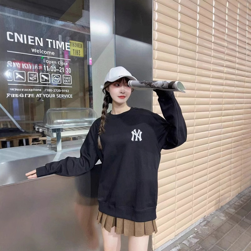 MLB圆领卫衣男女秋季新款情侣刺绣老花大logo宽松纯棉套头衫NY洋|undefined
