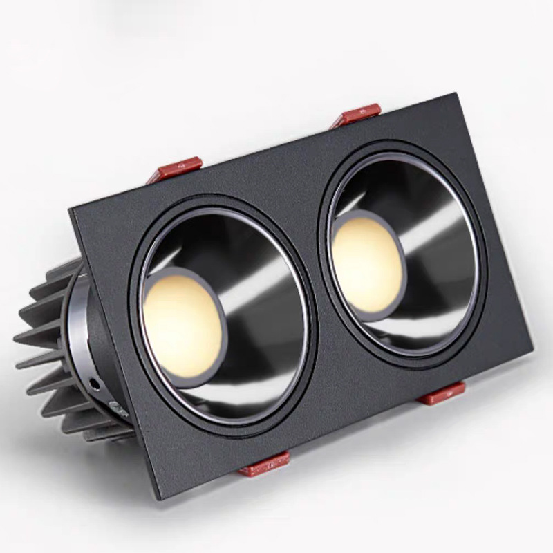 Spotlight comercial incrustado LED parrilla lámpara techo downlight rejilla cuadrada cob simple doble triple cabeza lámpara biliar