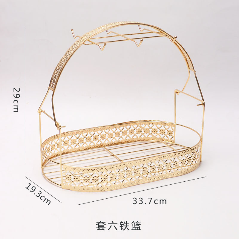 Seis tazas platillo taza de café estante taza de cerámica oro creativo estante de hierro tallado encaje rack de almacenamiento fabricante europeo