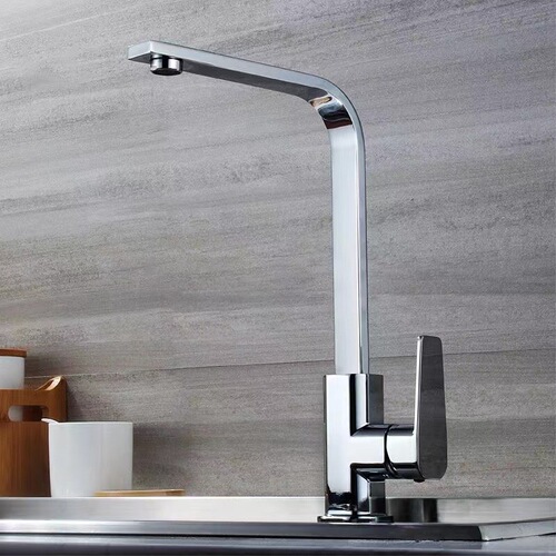 Kitchen sink cold and hot water faucet copper base square pipe seven-word shaped faucet black brushed electroplated sink faucet