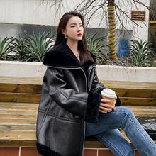 杨幂同款冬季美利奴毛一体女中长款外套时尚宽松韩版高领皮草