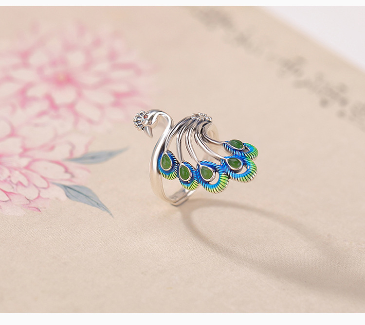Yilu Silver Natural Hetian Jade Ring S925 Sterling Silver Jasper Southern Red Agate Peacock Men Guofeng Factory Bán buôn — Mẫu đỏ nam chi tiết 4