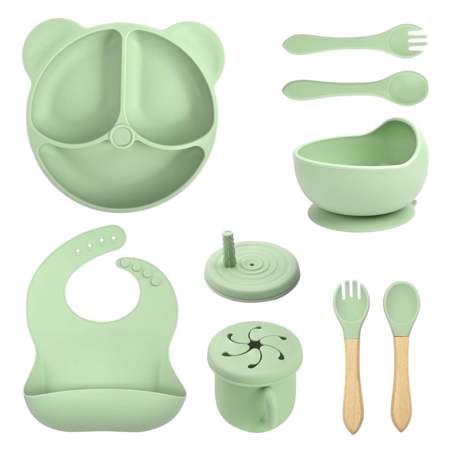 Conjunto de cubiertos de silicona para niños transfronterizos de ocho piezas con cucharas de silicona cucharas cucharas