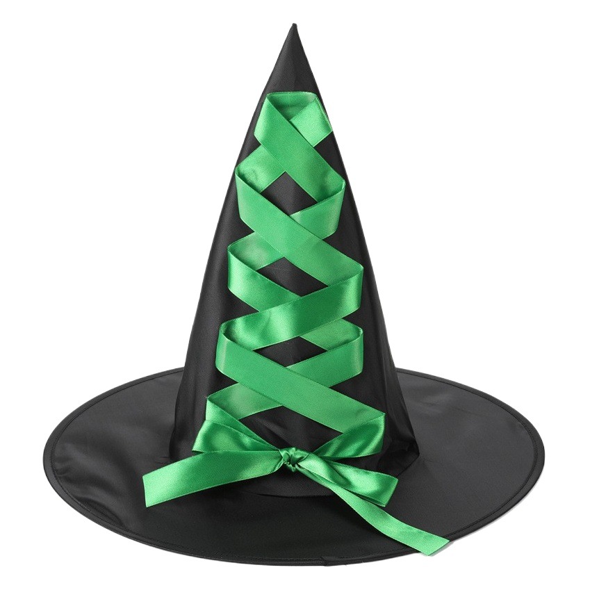 European and American Halloween Strappy Witch Hat Black Oxford Cloth Wizard Hat Party Party Festival Pointed Wide Brim Hat