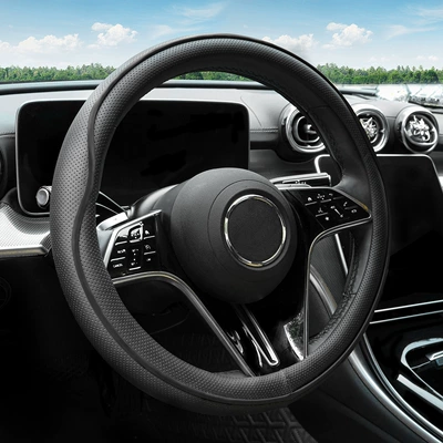 Car Steering Wheel Cover, Nappa Leather, All-Season, Stylish, Wear-Resistant, Cross-Border Hot-Selling Steering Wheel Protector (Steering wheel cover) - black-38cm
