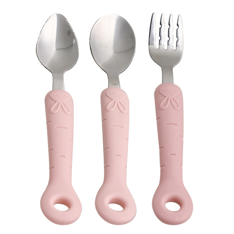 Children's stainless steel fork spoon suit baby spoon Fork does not hurt mouth eating training 2-year-old 3 baby food supplement tableware Children's stainless steel fork spoon suit baby spoon Fork does not hurt mouth eating training 2-year-old 3 baby food supplement tableware