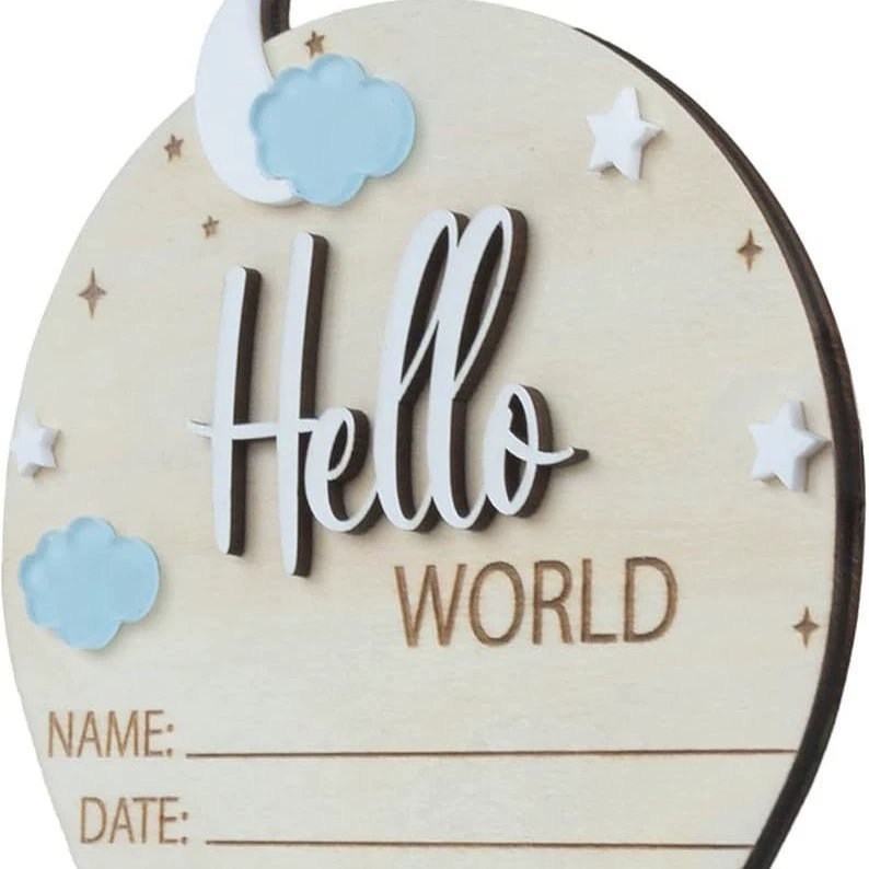 Памятная доска рождения малыша, деревянный Milestone «Hello World», табличка рождения, новая модель