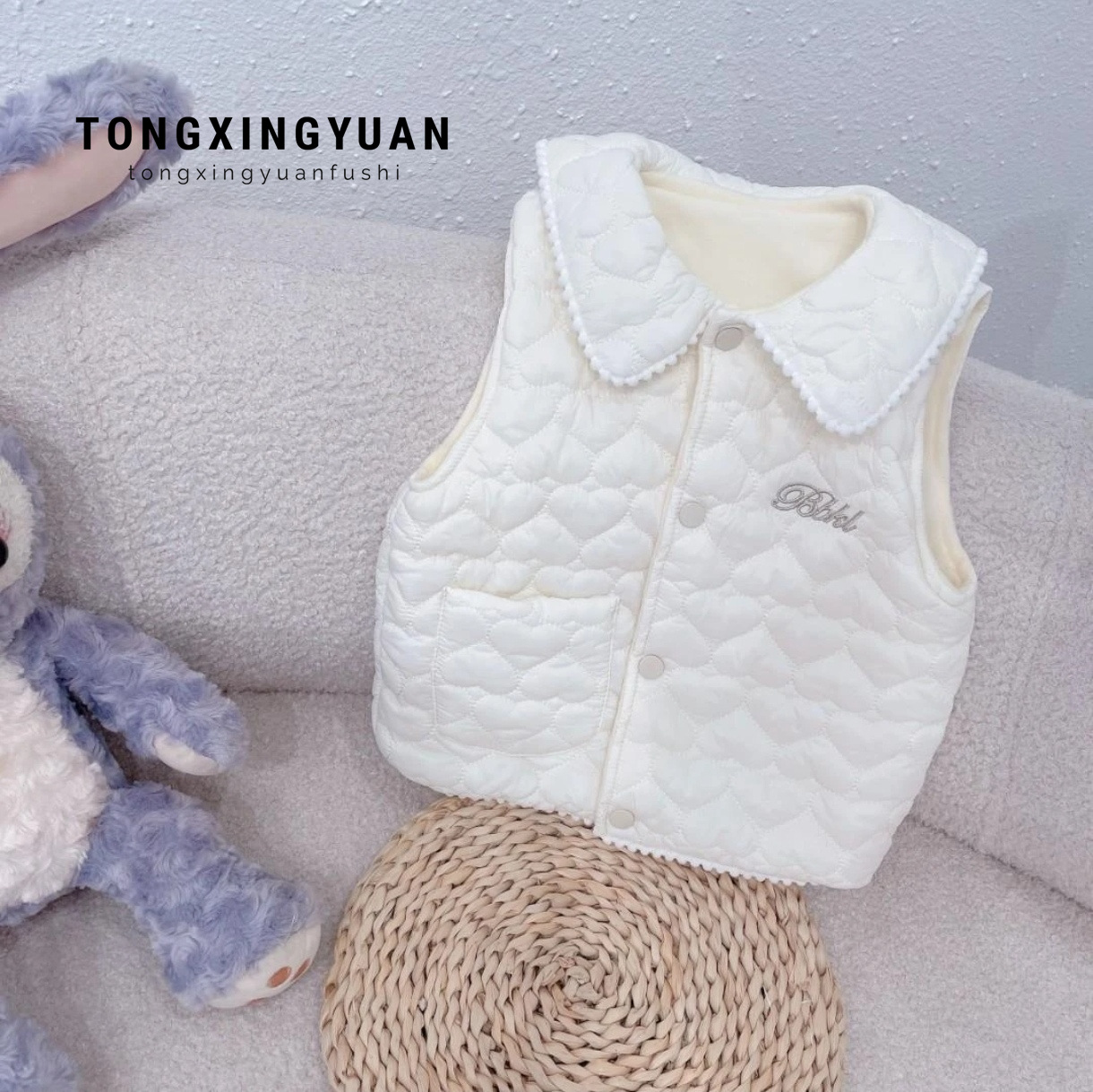 Nueva moda infantil de otoño y invierno, nueva chica pequeña fragancia, chaleco para bebés con chaleco grueso de lana