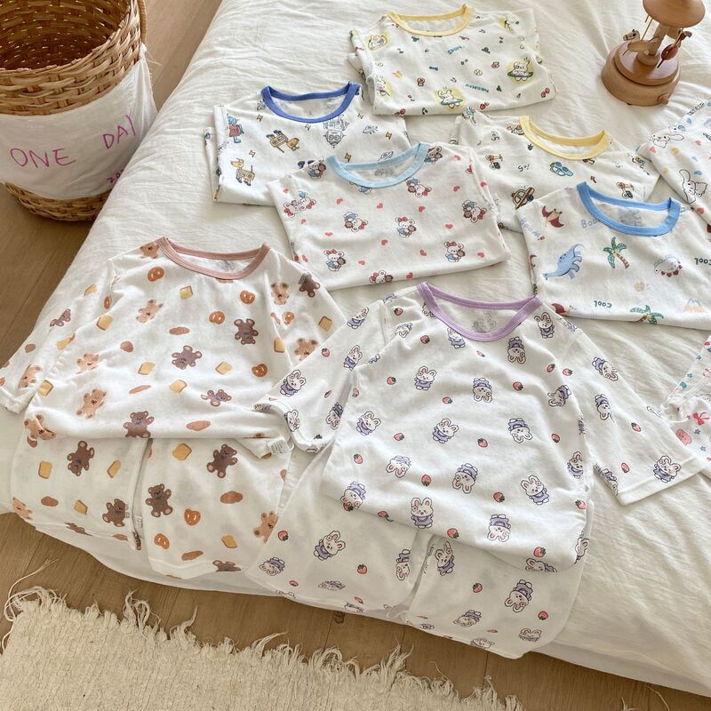 Children's Pajamas Category A Momian Children's Summer Home Clothes Air-conditioning Clothes Momian Long-sleeved Jacquard Children's Seven-point Sleeve Cover