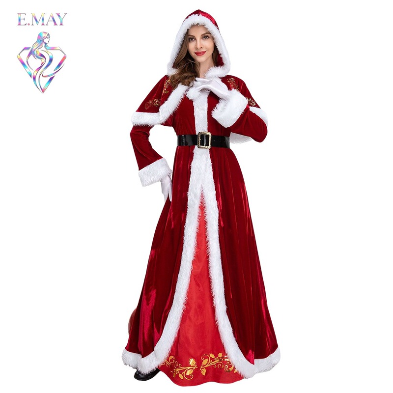 2025 New Red Shawl Christmas Dress Christmas Costume Annual Meeting Dress European and American Christmas Party Performance Dress