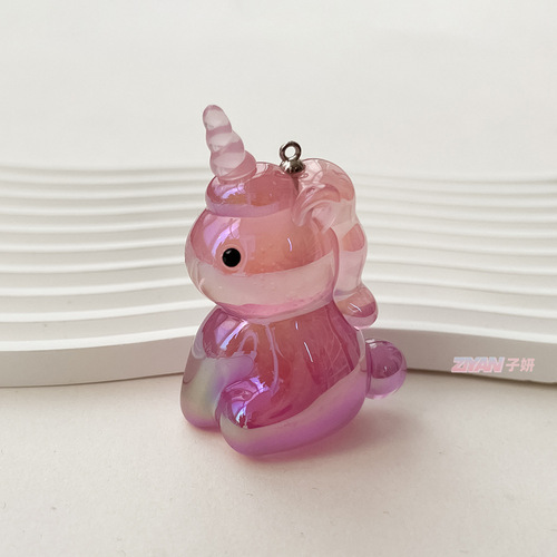 New creative cartoon luminous plated UV gradient unicorn pendant student bag DIY pendant wholesale keychain
