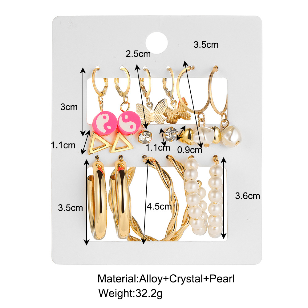 Creative Rétro Perle Géométrique C-forme Papillon Coeur Boucles D'oreilles 9 Pièces Ensemble display picture 1
