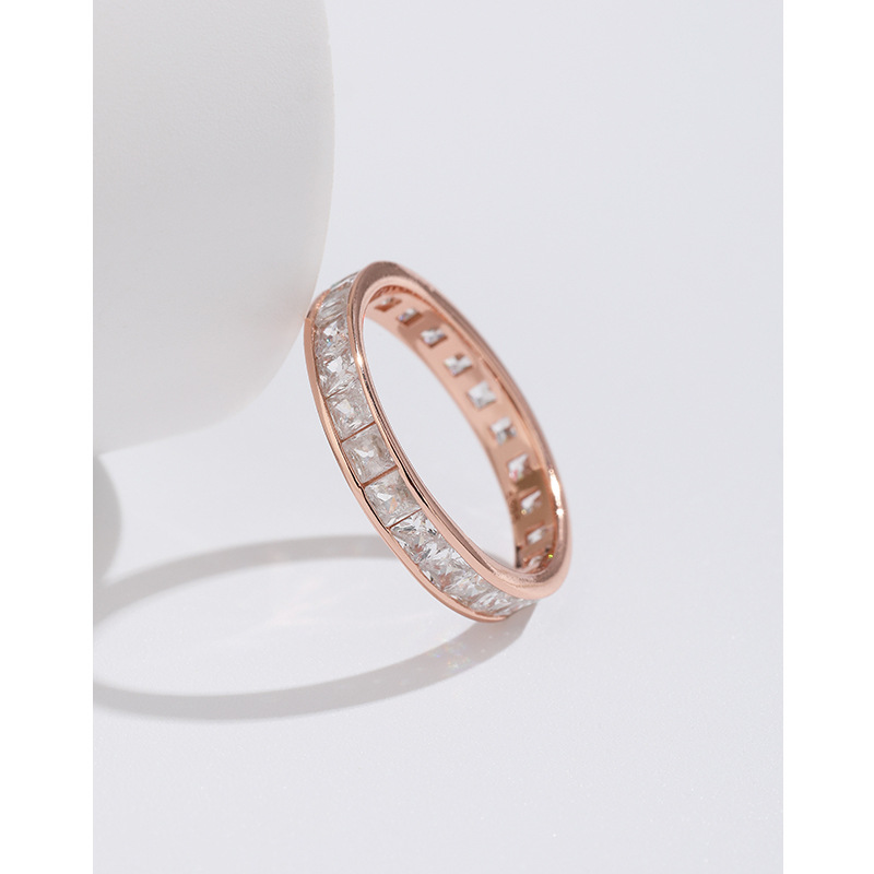 Anillo de diamantes de oro rosa anillo femenino 925 plata esterlina nicho diseño 2023 nuevo Anillo de dedo índice cuadrado diamante completo anillo de diamantes