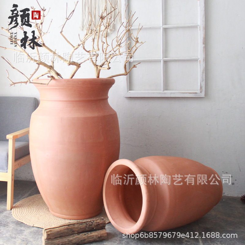 Grandes paneles de cerámica roja paisajística gran vasija de cerámica gran vasija de flores de cerámica gruesa comestibles jardín decoración vasija de cerámica combinación de vasija de cerámica de suelo vasija de cerámica