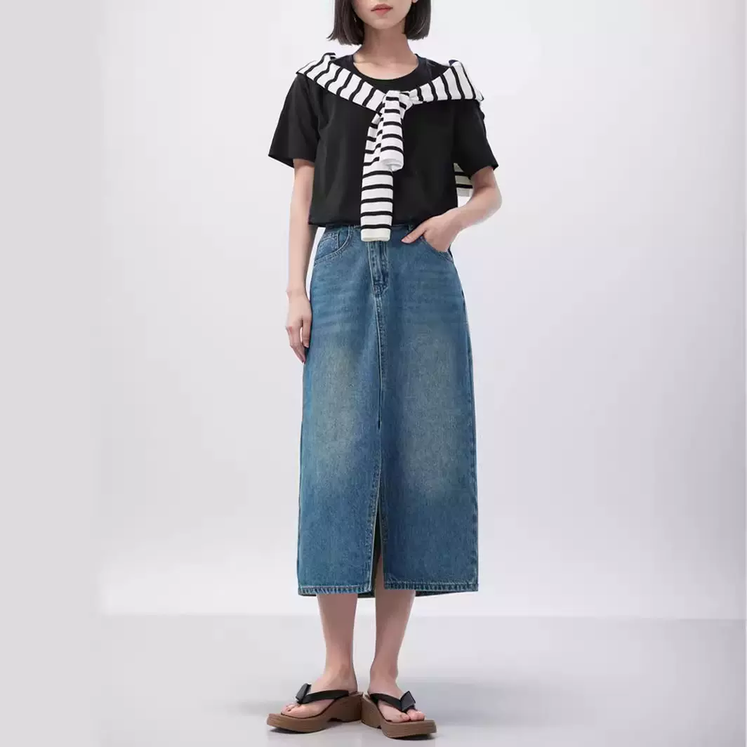 液氨SUPIMA棉凉感醋酸易去污百搭圆领V领短袖T恤女鸡心领上衣新款