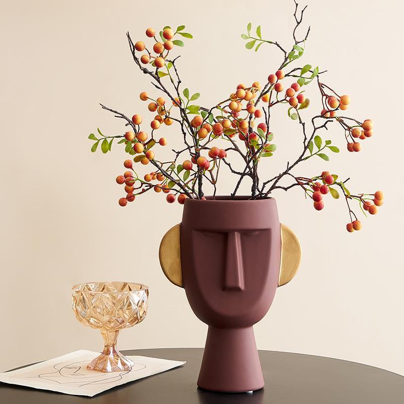 Cara de cerámica florero decoración decorativa nórdica sala de estar TV gabinete mesa de comedor Decoración habitación modelo artesanía decorativa
