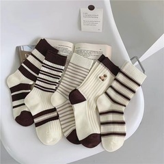 Autumn/Winter Girl's Instagram Trend Socks, Navy Style Coffee Bear Embroidered Crew Socks, Korean Style JK Socks, Sports Socks