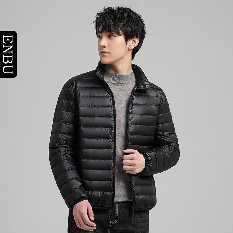 엔푸 겨울 90% 화이트 덕다운 경량 다운 재킷 남성 트렌디 브랜드 보온성 좋은 솔리드 컬러 캐주얼 스타일 스탠드 칼라 남성용