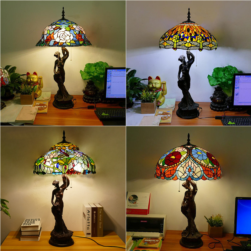 Tiffany American Complex Classical Creative Nordic American Decorative Study Living Room Art Colorful Glass Large Table Lamp