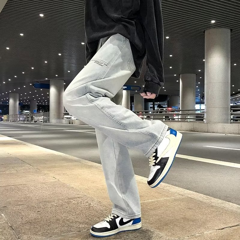 2024 primavera y otoño jeans pantalones sueltos de pierna recta para hombres pantalones casuales de moda ins pantalones casuales de marca de moda callejera