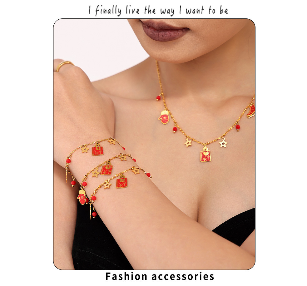 Square Christmas Enamel Pendant Necklace And Bracelet Jewellery Set_voghion.com