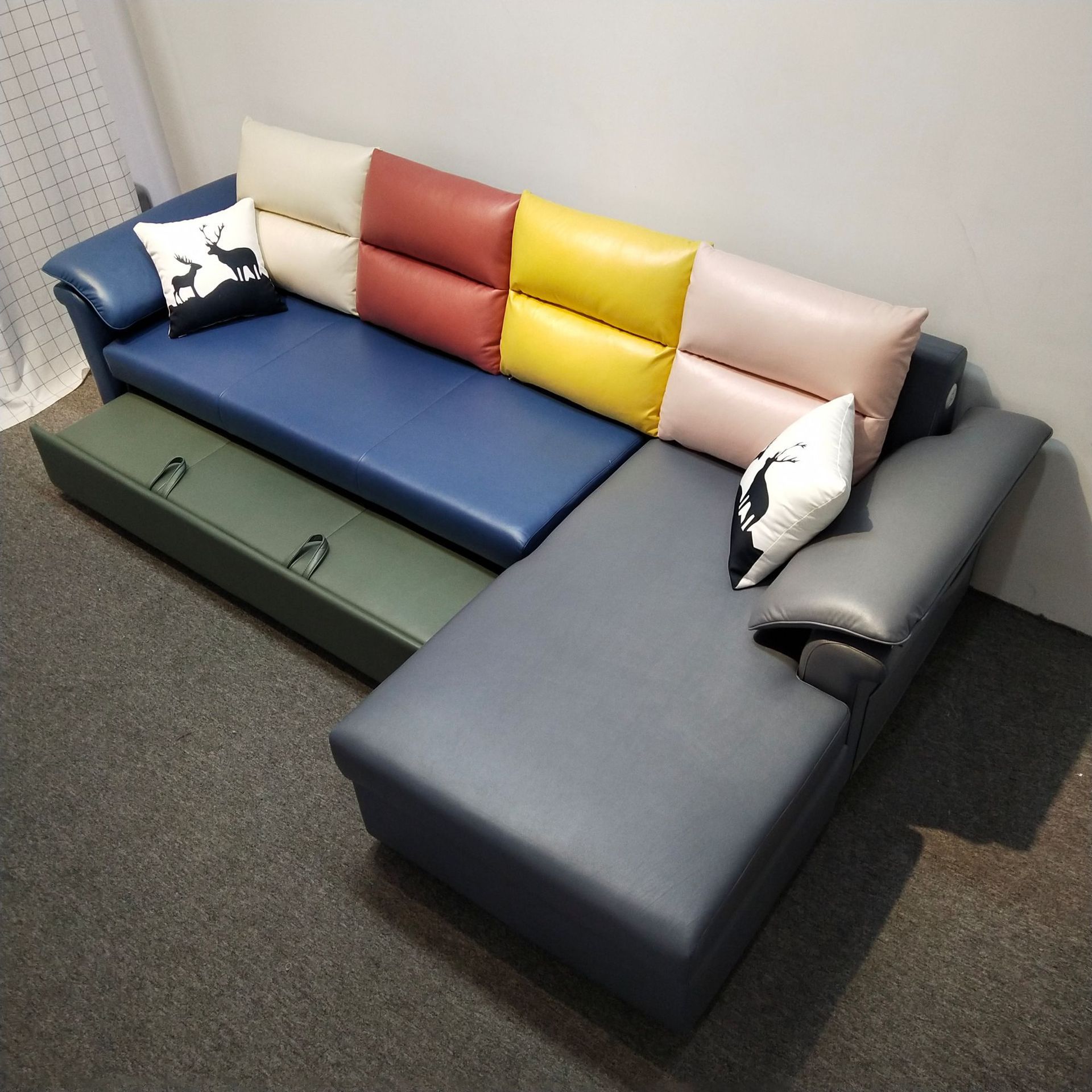 Tecnología de tela de esquina sofá correa de almacenamiento VIP simple sala de estar moderna pequeña combinación de sofá cama plegable doble uso