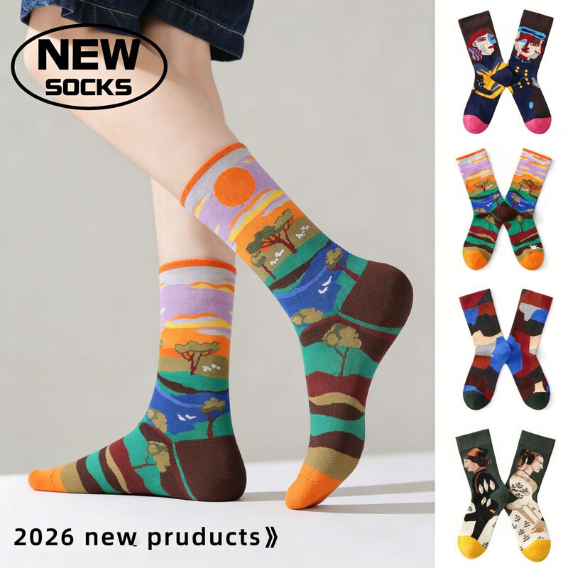 Vintage Oil Painting Socks for Women, Spring and Summer Mid-Calf Socks, Trendy Long Socks, Renaissance French Art Student Style, Artistic Cotton Socks Vintage Oil Painting Socks for Women, Spring and Summer Mid-Calf Socks, Trendy Long Socks, Renaissance French Art Student Style, Artistic Cotton Socks