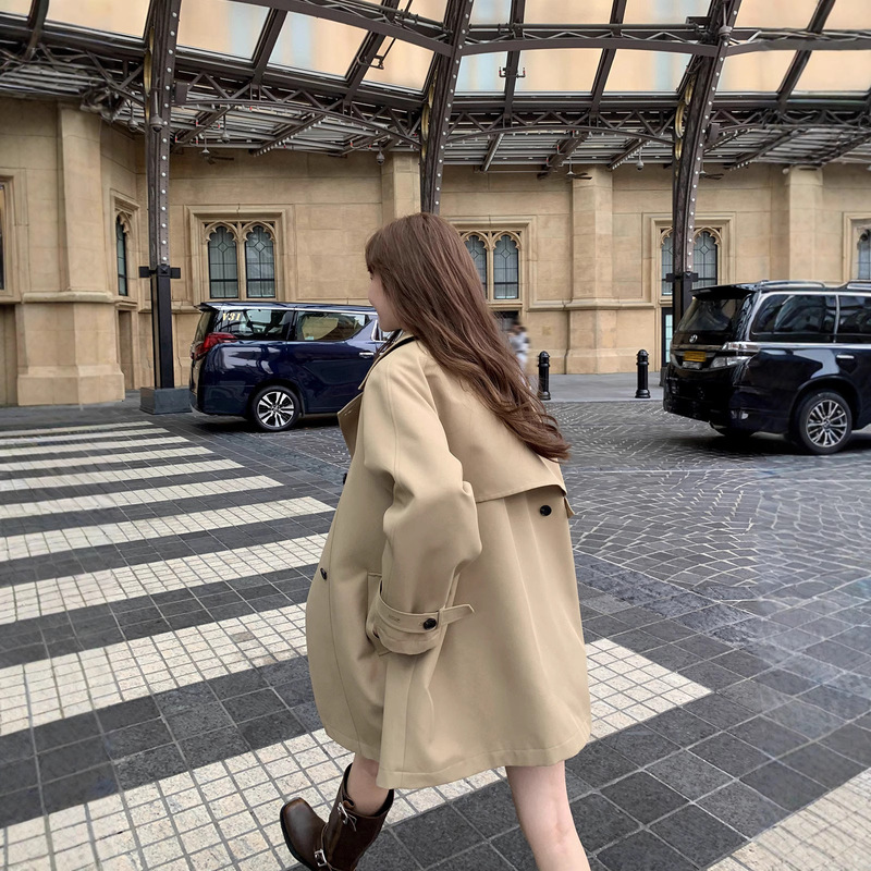 你好卡农 双排扣插肩袖宽松风衣女秋季2025新款小个子外套|undefined