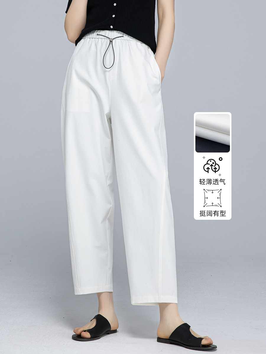 鑫閣チベット青カジュアルパンツ女2024新作夏の白いひもがカジュアルな9分のおばあさんのズボンの風船のズボンを緩めます。