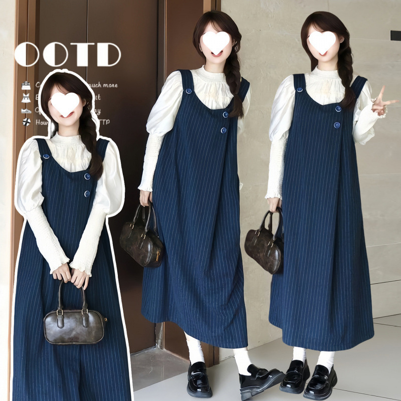 2026 Spring and Autumn New Maternity Outfit Set: Loose and Slimming Vest Dress with Long Sleeve Shirt, Trendy Maternity Dress
