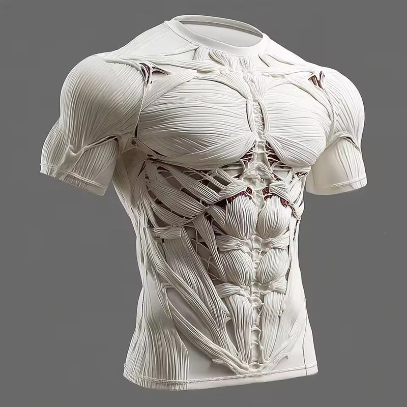 3D muscle anatomy compression t-shirt, men's and women's white short-sleeve gym fitness graphic t-shirt, quick-drying 3D muscle anatomy compression t-shirt, men's and women's white short-sleeve gym fitness graphic t-shirt, quick-drying