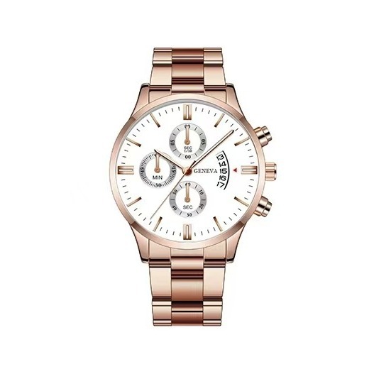 로즈 골드 케이스 로즈 골드 스트랩 화이트 표면 로즈 골드 바늘
