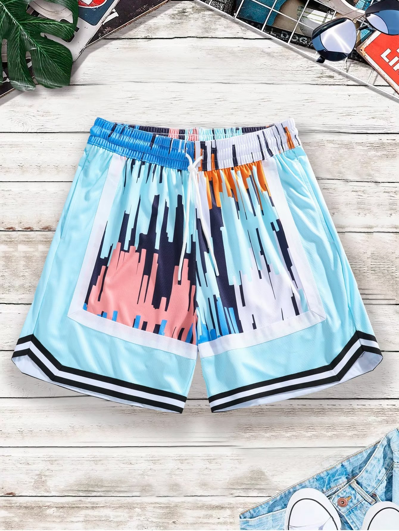 American Basketball Sports Shorts with Double Layer Mesh City Tone Daily Casual Summer Breathable Versatile Capris_voghion.com