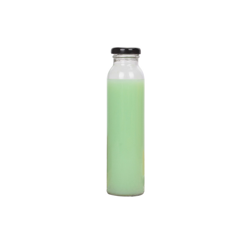 Botella de vidrio de té frío Botella de jugo de 350ml con tapa de aluminio para llevar botella de té de leche sellada botella de enzima de café recta