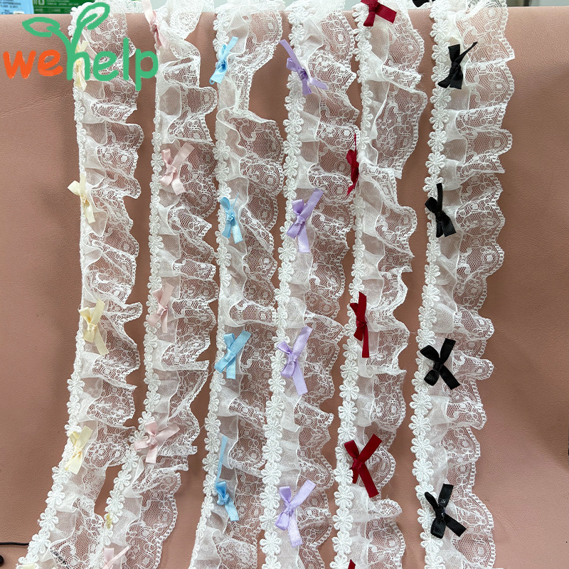 New Pleated Ribbon with Woven Straps, Ruffled Bow, Lace Trim, DIY Handmade Jewelry Decoration, Clothing Accessories