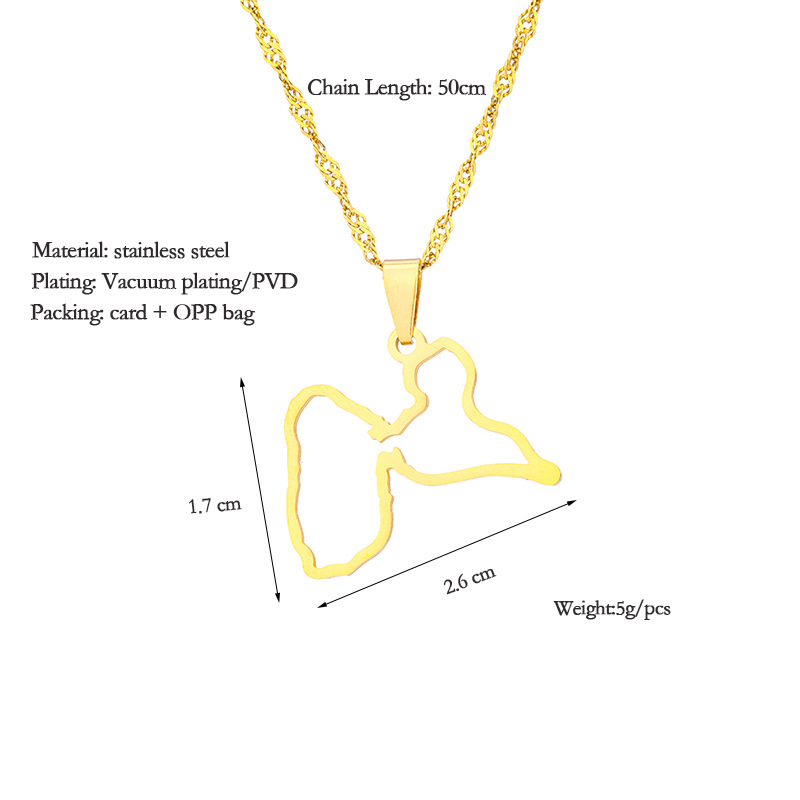 Unisex Gender Wholesale Jewelry Vintage Style Map Guadeloupe Map 201 Stainless Steel 304 Stainless Steel Plating Pendant Necklace