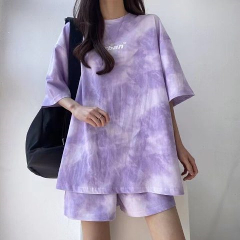5色运动套女装2025夏季新款薄款上衣短裤休闲两件套女批发紫色|undefined