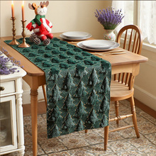 跨境圣诞树桌旗客厅毛绒餐厅节日装饰桌布绗绣亮片立体派对布置