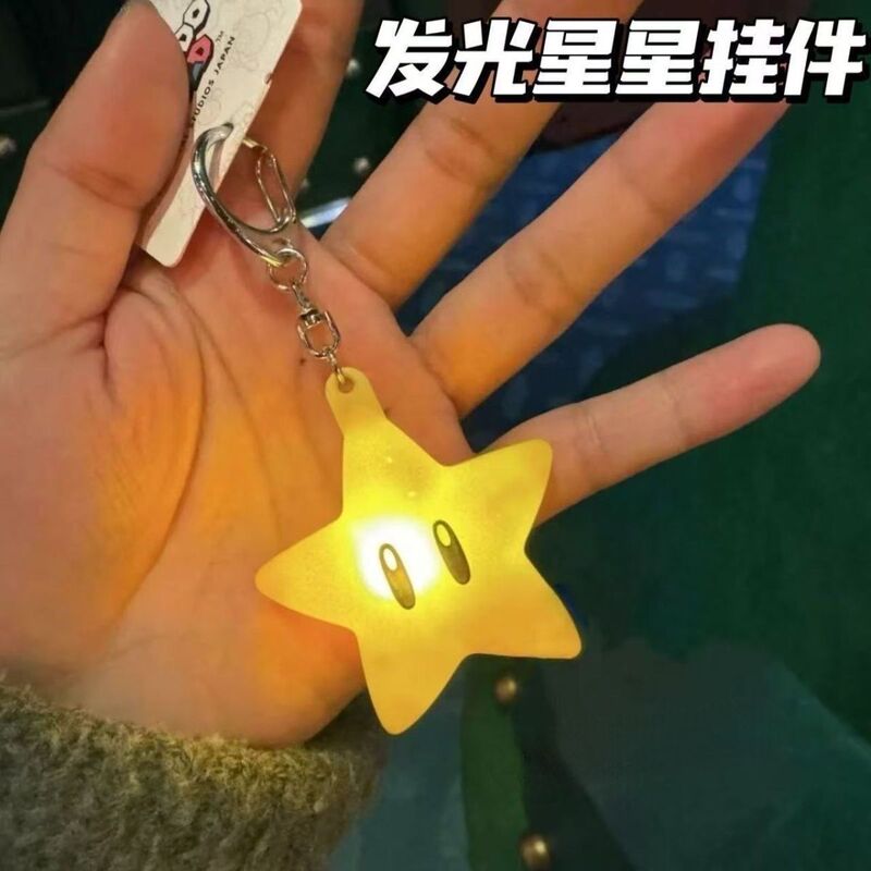 Usj Mario World Glowing Star Light Keychain Cute Acrylic Pendant Anime Fan Collection Gift