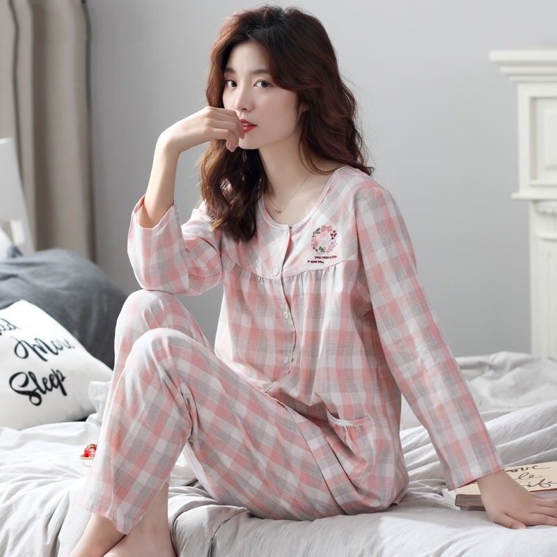 Pijamas de algodón para mujer Primavera y otoño Chaqueta de manga larga para mamás de mediana edad Traje de mediana edad y ancianos más tamaño ropa para el hogar invierno