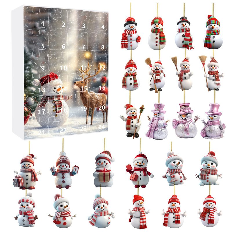 クリスマスが来たカウントダウンブラインドボックスかわいい雪だるまアクリルペンダントクリスマスカレンダーブラインドボックス|undefined